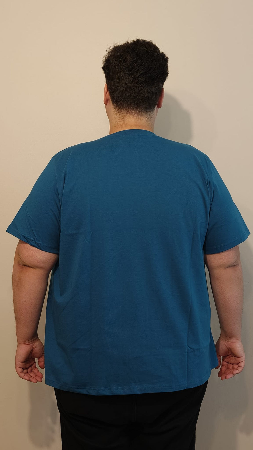 Büyük Beden T-Shirt %100 Pamuk Yumuşak Dokulu Petrol Mavisi Bisiklet Yaka (4XL-7XL)