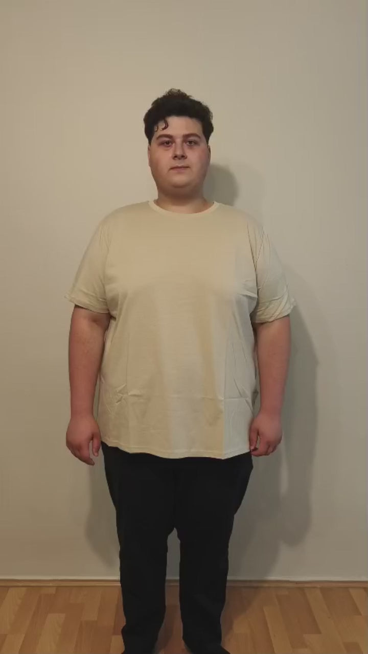 Büyük Beden Erkek Tişört %100 Pamuk – Rahat Kalıp, Yumuşak Doku (2xL–7XL) Bej Bisiklet yaka