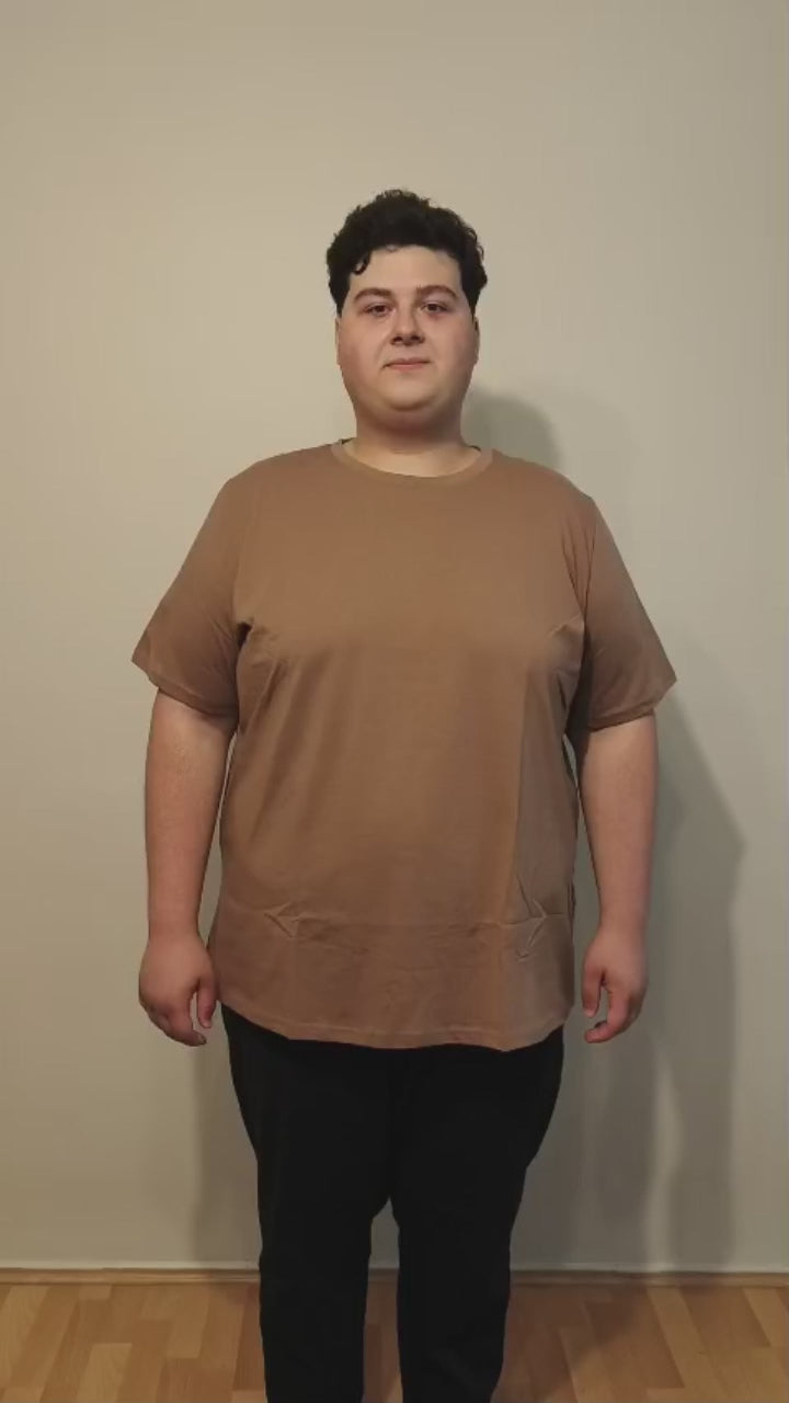 Büyük Beden Erkek T-Shirt %100 Pamuk Yumuşak Dokulu Vizon Bisiklet Yaka