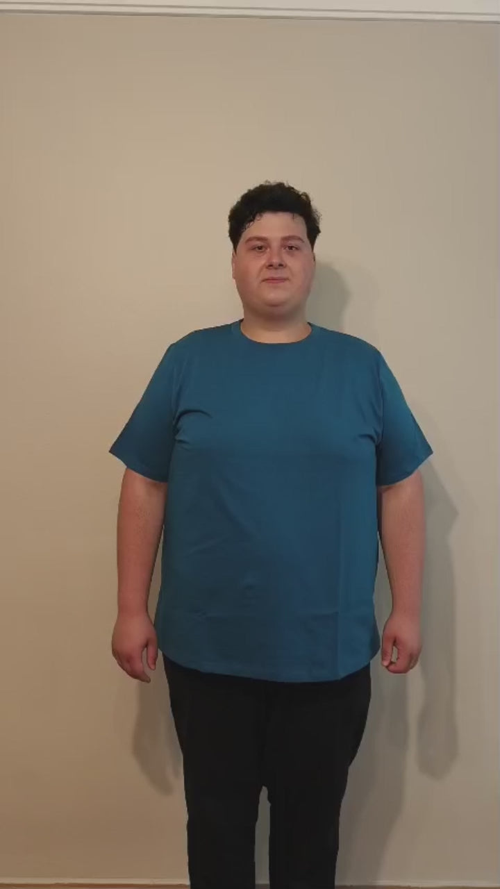 Büyük Beden T-Shirt %100 Pamuk Yumuşak Dokulu Petrol Mavisi Bisiklet Yaka (4XL-7XL)