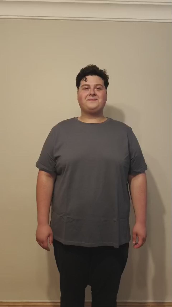 Büyük Beden Erkek Tişört %100 Pamuk – Rahat Kalıp, Yumuşak Doku (2xL–7XL) Füme Bisiklet yaka