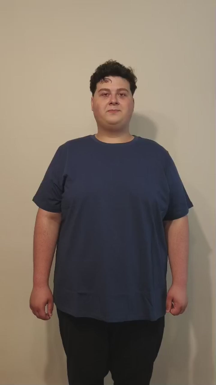 Büyük Beden Erkek Tişört %100 Pamuk – Rahat Kalıp, Yumuşak Doku (2xL–6XL) Lacivert Bisiklet yaka
